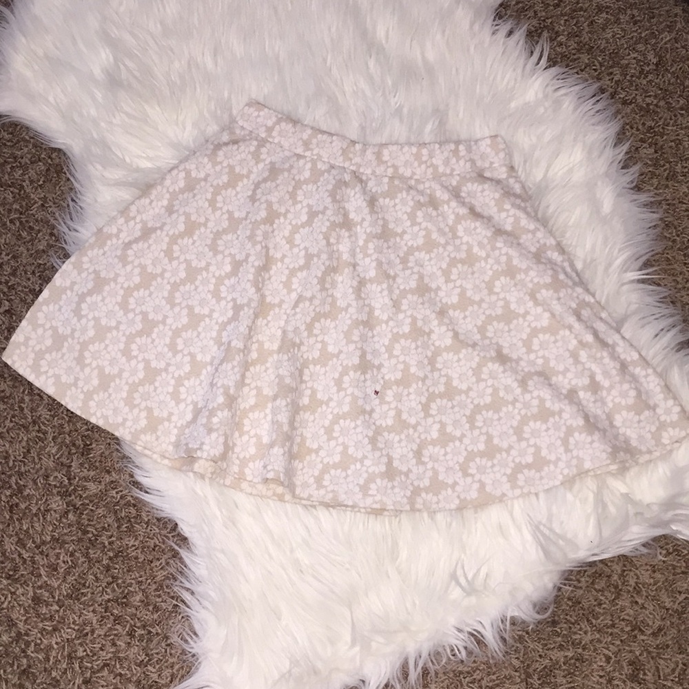 Beige Floral Skater Skirt